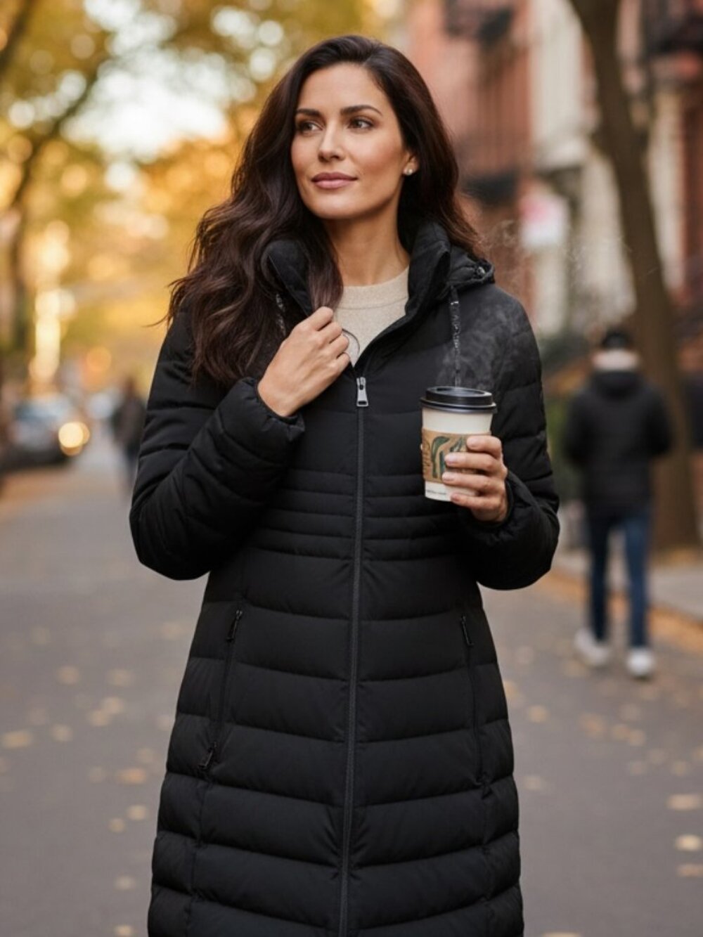 DKNY down-filled puffer coat, hooded mid-length, size L